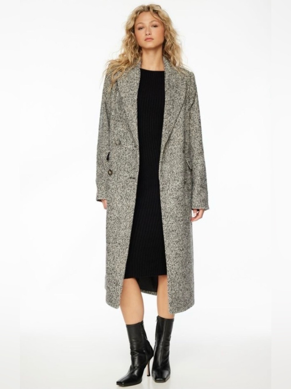 Dynamite Gray Herringbone Double-Breasted Pea Coat - Size XS/S